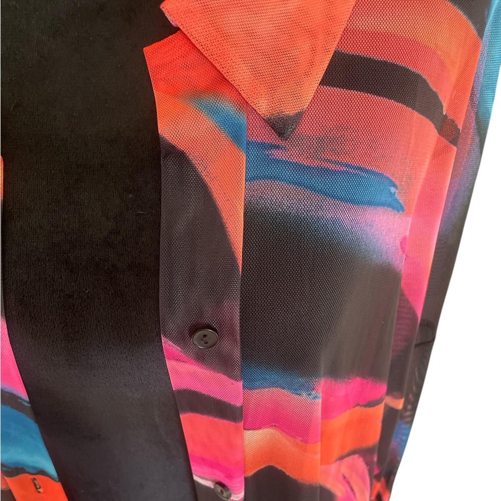 Multi colored Colorful Long Sheer Button-Up Shirt,Dress,Top,Bathing suit cover - Picture 4 of 10